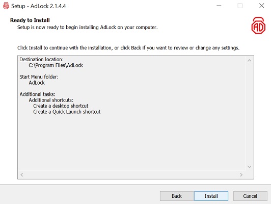 AdLock telepítési előugró ablak