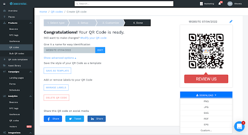 Kész > Gratulálunk! A QR-kód készen áll.