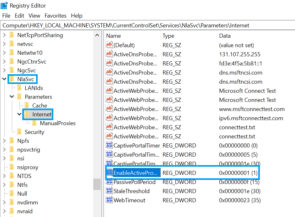 Hogyan lehet megoldani az Msftconnecttest átirányítási hibát? 11 Mappa EnableActiveProbing fájllal