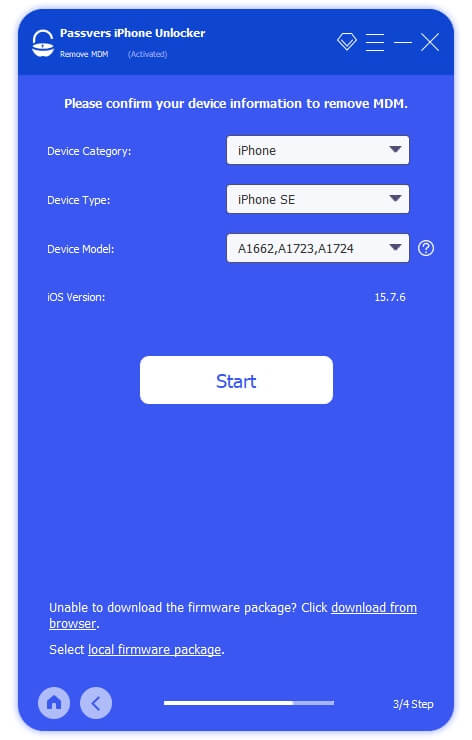 Passvers iPhone Unlocker új MDM bypass funkciója: Biztonságos? 7 A firmware-csomag telepítésének elindítása