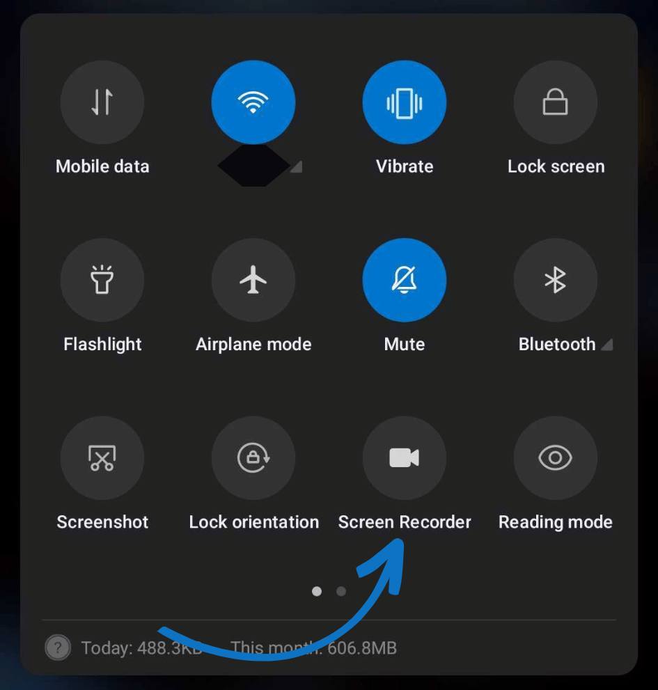 Hogyan töltsünk le Instagram tekercseket iPhone-ra, Androidra és Desktop 4-re android gyorsbeállítások menüben a képernyőrögzítés gombjára mutató nyíllal