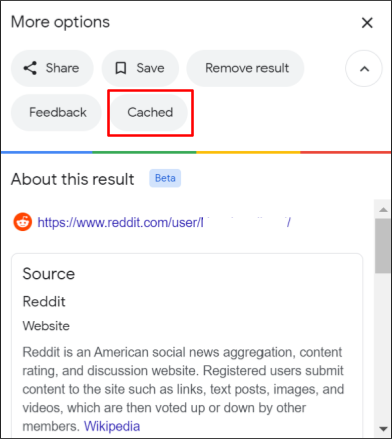 5 egyszerű módszer a törölt Reddit-bejegyzések megtekintéséhez 2024 5 További opciók beállítása a Reddit eredményhez a gyorsítótárazott opcióval
