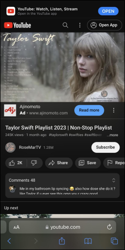 A YouTube lejátszása a háttérben (Android és iPhone) 5 Képernyőkép a YouTube webhelyről a Safari böngészőben