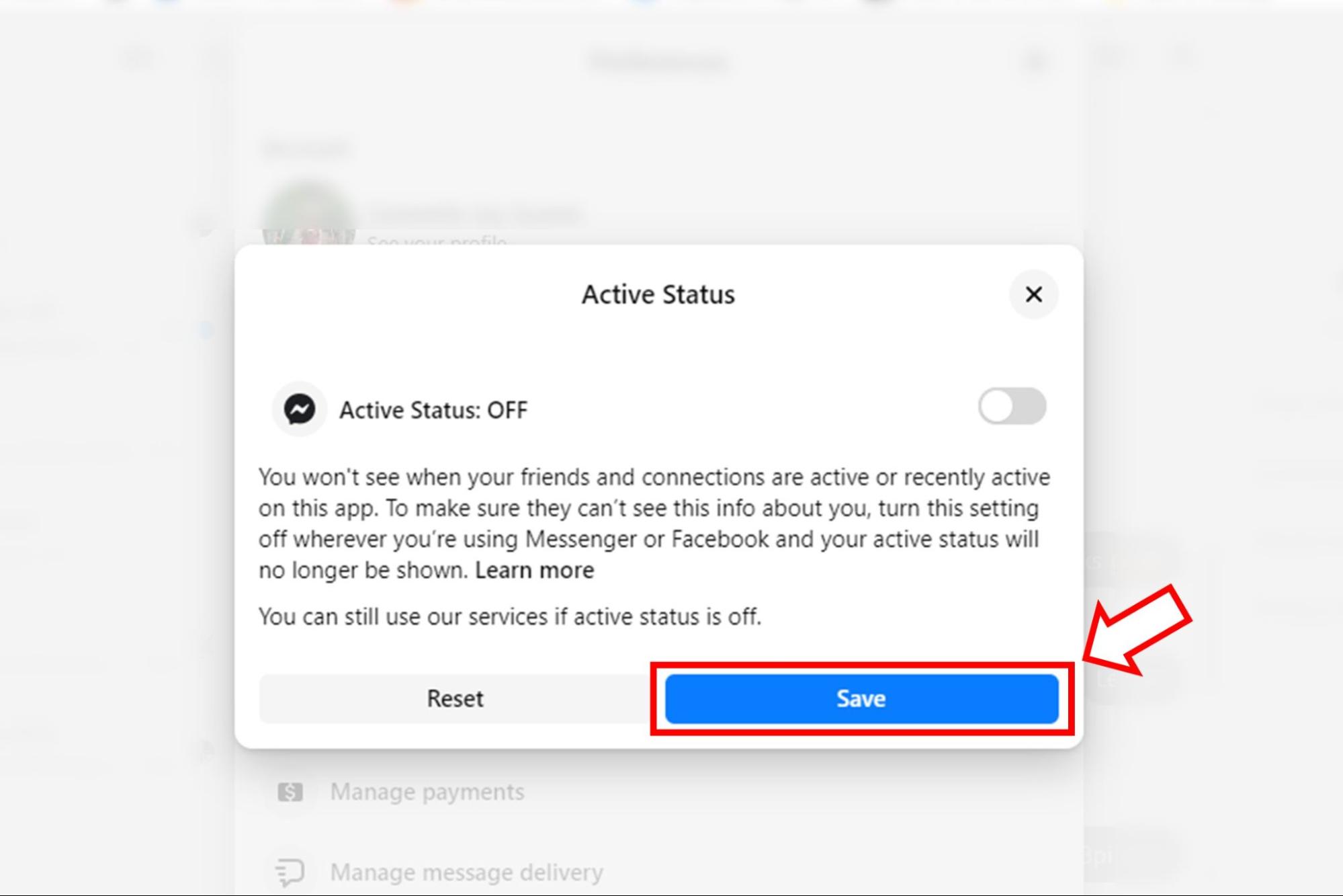 Mit jelent a zöld pont a Facebookon? 7 Mentse el a változtatásokat az Active Status for Facebook webhelyen