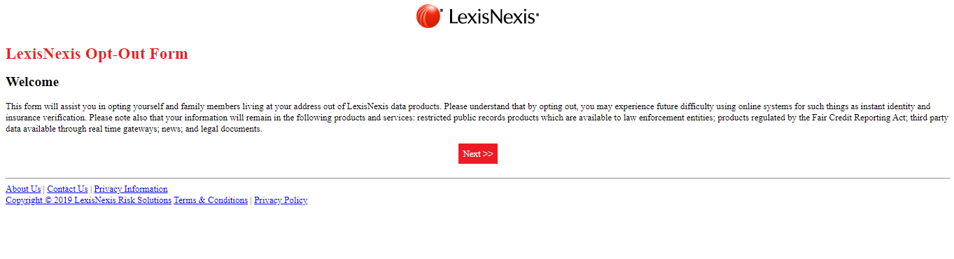 Látogasson el a https://optout.lexisnexis.com/ oldalra 