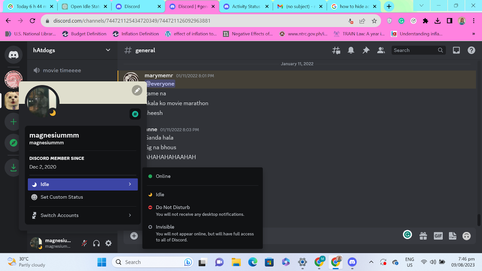 Mit jelent az üresjárat a Discordon? 2 Állapot legördülő menü a Discord Weben