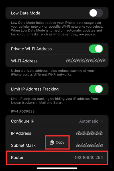 Hogyan találhat Wi-Fi jelszót iPhone-on 3 egyszerű trükkben 8 Az útválasztó IP-címe az IPv4-cím részben