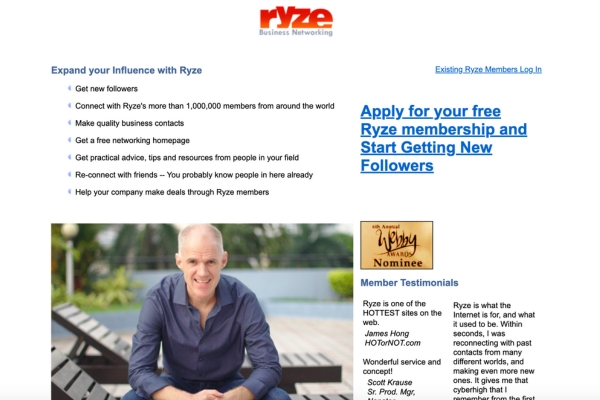 Közösségi hálózatok története 2 Ryze Business Networking honlapja