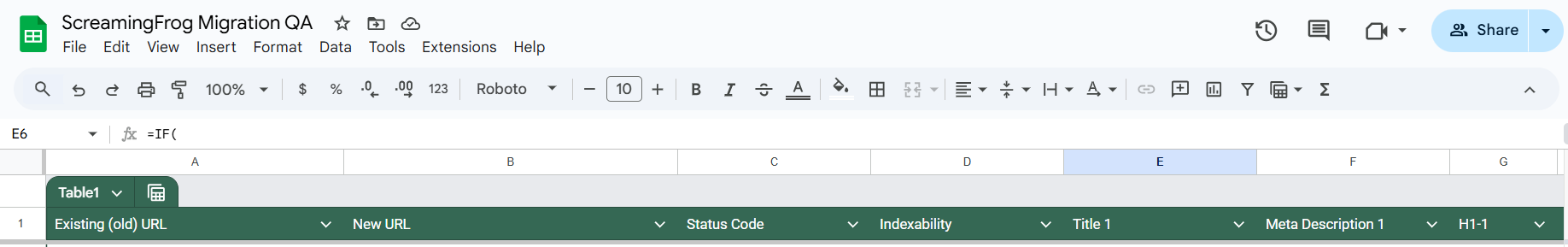 Migrációs QA áttekintő lap