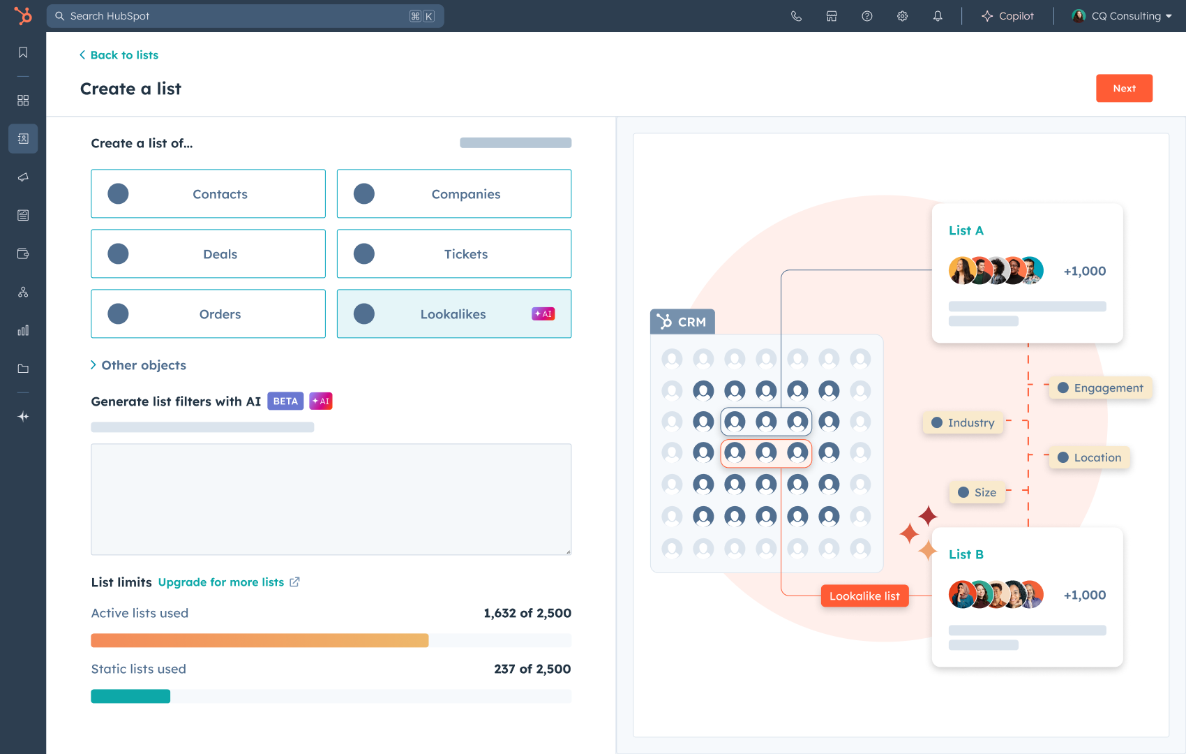 HubSpot marketing platform A Lookalike listák.