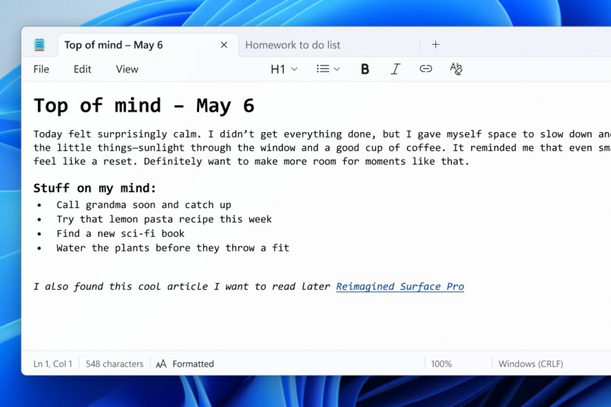 A Windows Notes most lehetővé teszi, hogy formátumú szöveggel dolgozzon a Markdown támogatásnak köszönhetően

